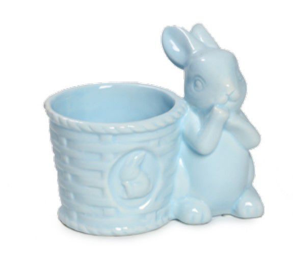 Cachepot de Cerâmica com Coelho Azul 9x10x5cm - Coleção Fio de Ovos - Ref 1821246 Cromus