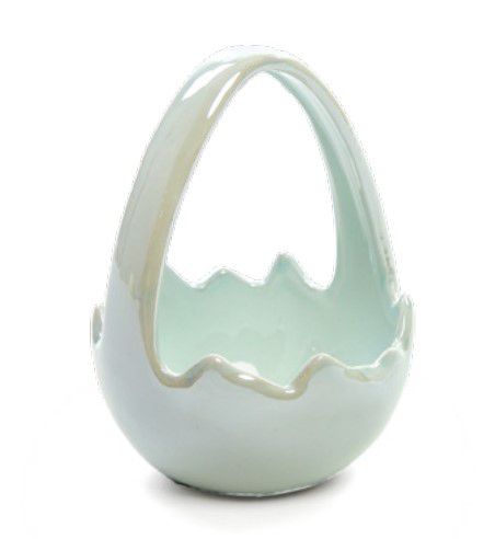 Cestinha de Cerâmica Formato Ovo com Alça 10x7x7cm - Coleção Perola - Ref 1823053 Cromus