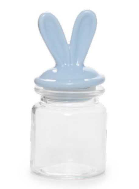 Pote de Vidro com Tampa de Cerâmica Orelhas Coelho Azul Claro 250Ml 12x5x5cm - Ref 1721262 Cromus