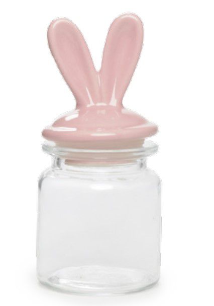 Pote de Vidro com Tampa de Cerâmica Orelhas Coelho Rosa Claro 250Ml 12x5x5cm - Ref 1721261 Cromus