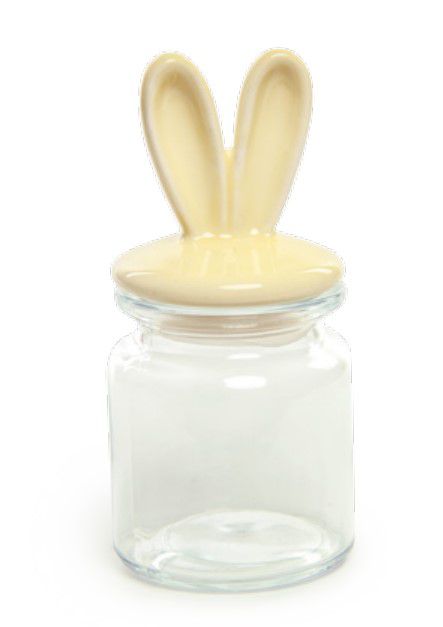 Pote de Vidro com Tampa de Cerâmica Orelhas Coelho Amarelo Claro 250Ml 12x5x5cm - Ref 1823979 Cromus