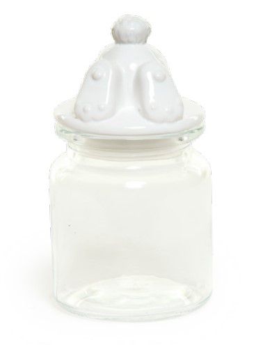 Pote de Vidro com Tampa de Cerâmica e Pezinho Coelho Branco 250Ml 15x8x8cm - Ref 1823972 Cromus