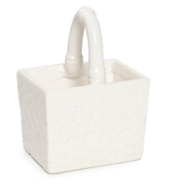 Cestinha de Cerâmica Retangular Branca 12x9x7cm - Coleção Fio de Ovos - Ref 1821249 Cromus