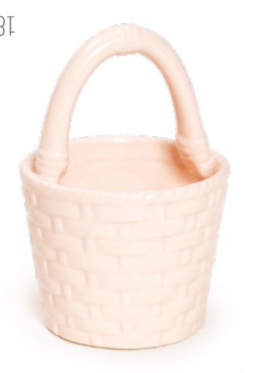 Cestinha de Cerâmica Redonda Rosa Claro 13x8x8cm - Coleção Fio de Ovos - Ref 1821271 Cromus