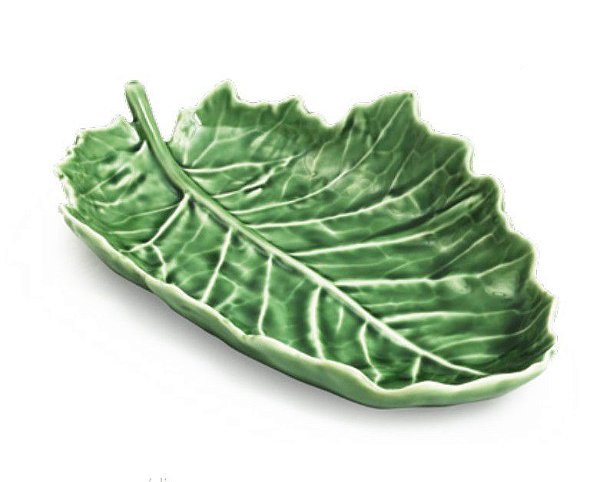 Prato Bandeja Folha Ramboide Verde de Cerâmica 25x17x5cm - Coleção Tropical - Ref 1821931 Cromus