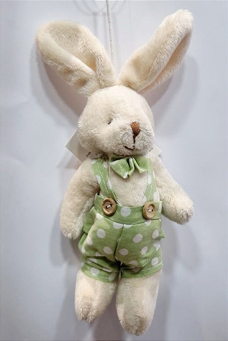 Mini Coelho de Pelúcia Roupa Poá Verde 20x5x5cm - Ref 1520362MV Cromus