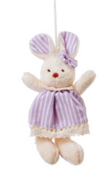 Mini Coelha de Pelúcia Vestido Listrado Lilas 15cm - Ref 1220398 Cromus