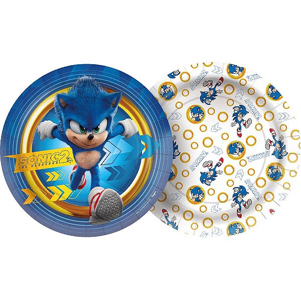 Prato Descartável de Papel 18cm Festa Sonic 2 com 12 Unidades - Ref 118202.1 Regina
