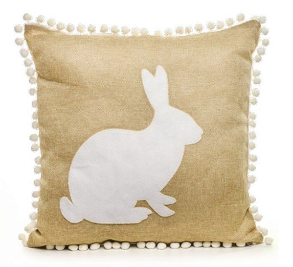 Almofada Nude com Aplique de Coelho e Pom Pom na Borda 40x40x10cm - Home Sweet Home - Ref 1823990 Cromus
