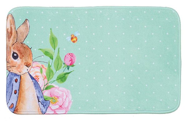 Tapete Antiderrapante de Páscoa Verde com Coelho e Flores 60x40x1cm - Ref 1013641 Cromus