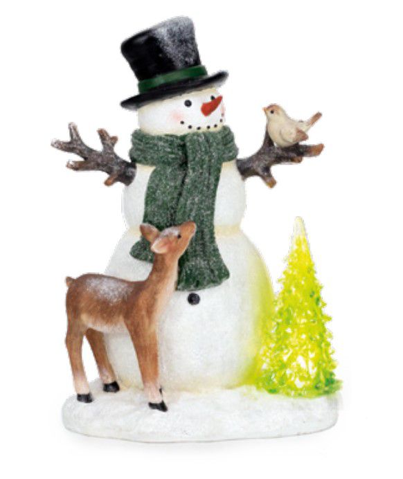 Boneco de Neve em Resina com Pinheiro e Luz AAA 28x19x13cm - Cenários de Resina - Ref 1018936 Cromus