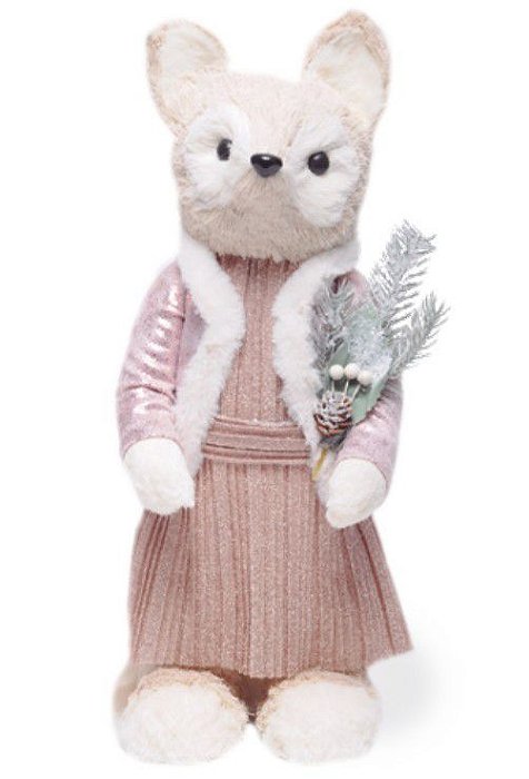 Raposa de Palha Italiana com Vestido Rosê e Casaco 40x18x24cm - Coleção Saint Tropez - Ref 1024120 Cromus