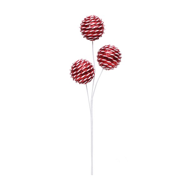 Galho de Natal 3 Bolas Vermelho e Branco 40x12x6cm - Trend Candy - Ref 1203744 Cromus