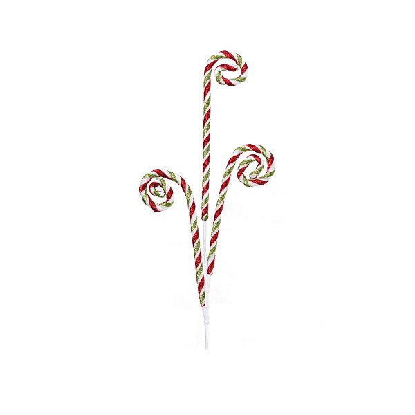 Galho de Natal 3 Bengalas Candy Canes Verde, Branco e Vermelho 80x20x1cm - Trend Candy - Ref 1207412 Cromus