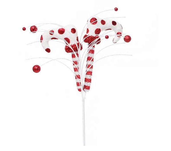 Galho Pernas de Duende Branco e Vermelho 25cm - Trend Candy - Ref 1207414 Cromus