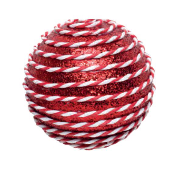 Bola de Natal Vermelho com Glitter e Listra Branco e Vermelho 10cm com 1 Un - Trend Candy - Ref 1203738 Cromus