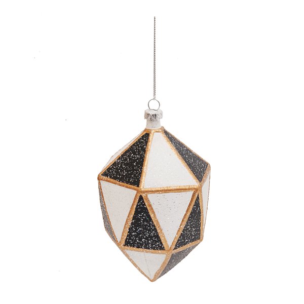 Enfeite Para Pendurar Geométrico Preto, Branco e Dourado 13x8cm - Bolas Natalinas - Ref 1205498 Cromus