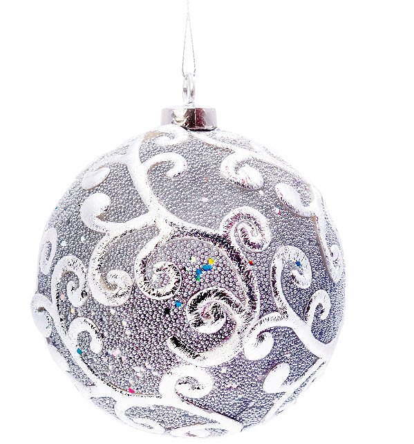 Bolas de Natal Prata com Arabescos 10cm Jogo com 4Un - Ref 1350112 Cromus