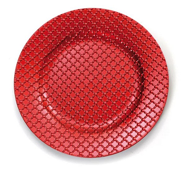 Sousplat de Melamina com Pontilhados Vermelho 33cm - Ref 1618585 Cromus