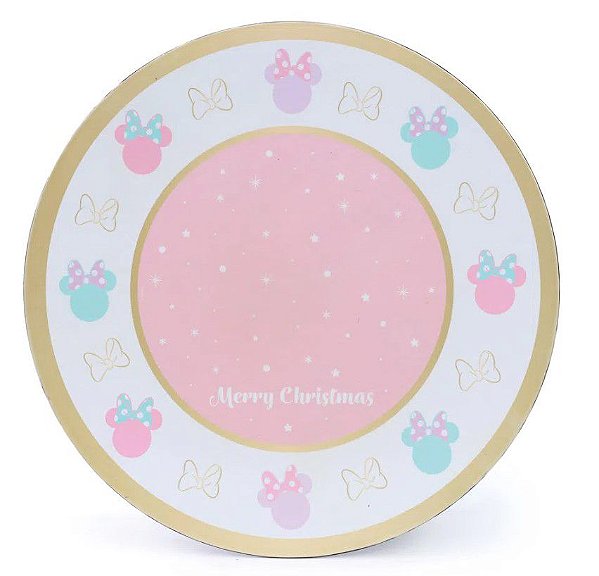 Sousplat de Melamina Minnie e Laços Rosa 33cm - Natal Disney - Ref 1114328 Cromus