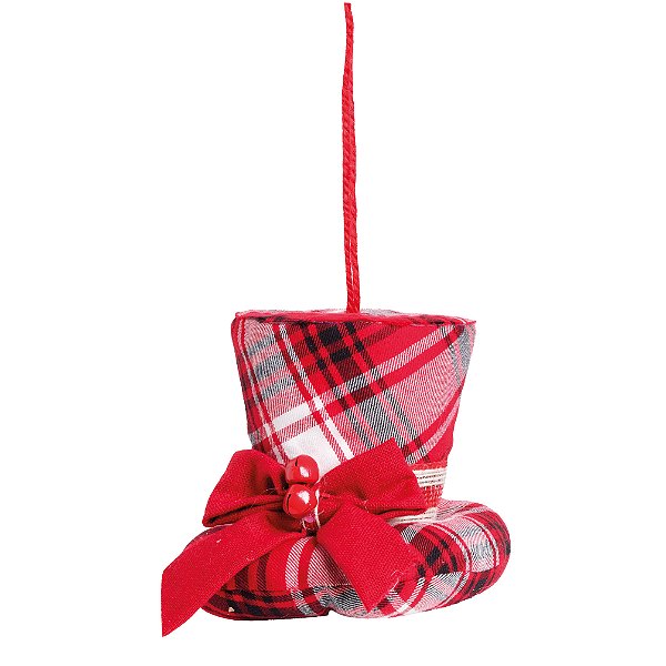 Cartola Xadrez com Laço Vermelho e Preto 10x11x11cm com 1 Unidade - Coleção Nordica - Ref 1921763 Cromus