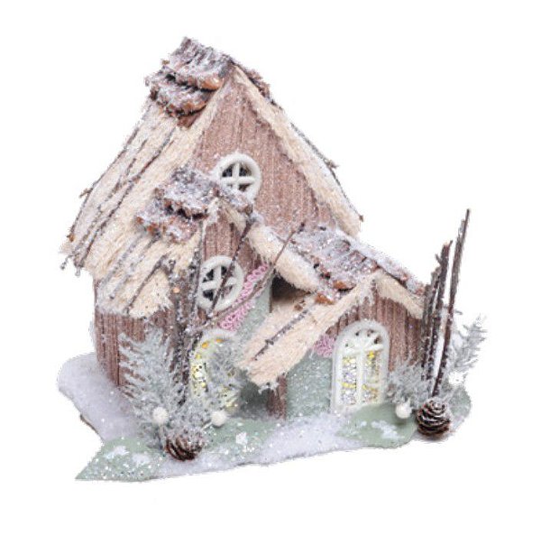 Casa de Natal Chalé Nevado Rosê com Led 20x17x18cm - Coleção Casinhas - Ref 1024125 Cromus