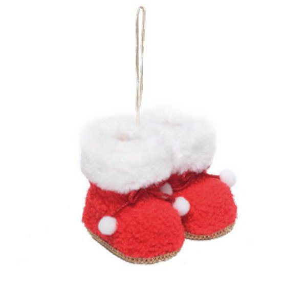 Botas Vermelho e Branco com PomPom 7x10x8cm - Enfeites de Natal - Ref 1024128 Cromus