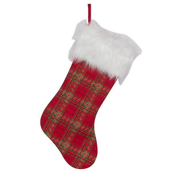 Bota de Natal Xadrez Vermelho e Verde 50cm - Botas e Meias de Natal - Ref 1019510 Cromus