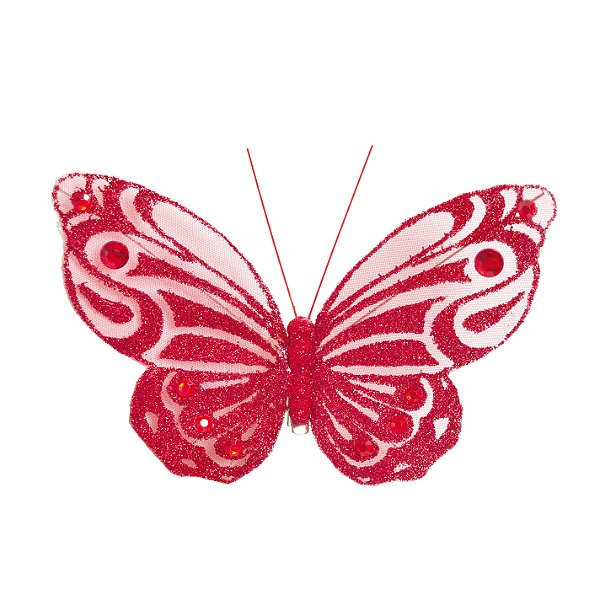 Clip Borboleta Decorativa de Organza Vermelho com 6Un - Borboletas - Ref 1612502 Cromus