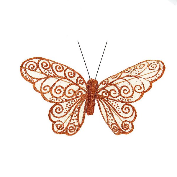 Clip Borboleta Decorativa de Organza Cobre 10cm com 6Un - Borboletas - Ref 1551630 Cromus