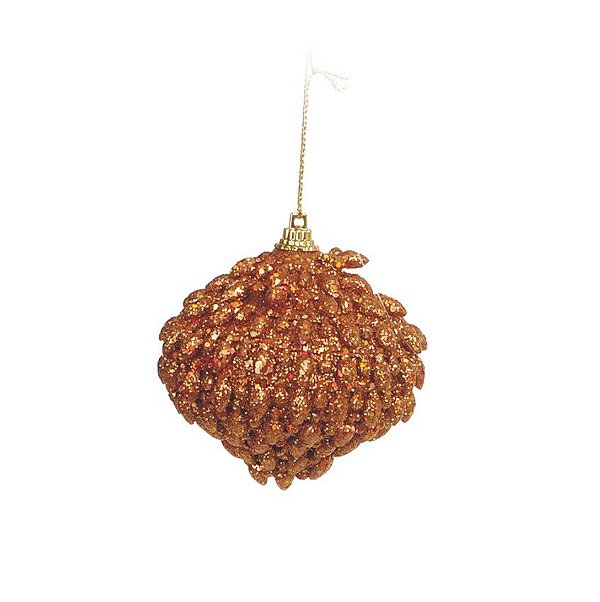 Bola de Natal Losango Dourado Glitter 8cm Jogo com 6un - Bolas Natalinas - Ref 213840 Cromus