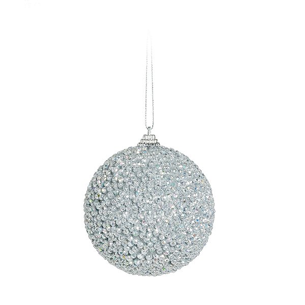 Bolas de Natal Prata Flocada com Glitter 8cm Jogo com 6 Unidades - Ref 1923592 Cromus