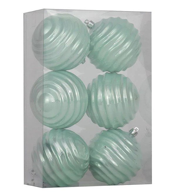 Bolas de Natal Ondas Verde Claro 8cm Jogo com 6un - Bolas Natalinas - Ref 1019615 Cromus
