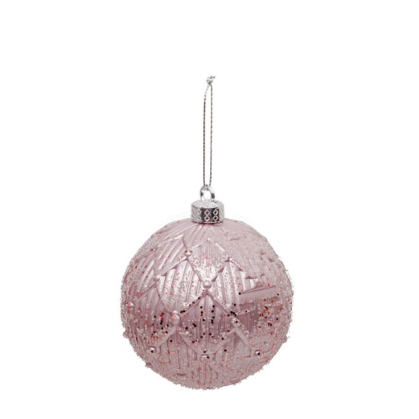 Bolas de Natal Rosa Claro com Glitter 8cm Jogo com 6Un - Bolas Natalinas - Ref 1924730 Cromus