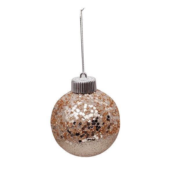 Bola de Natal Texturizada Nude Chá com Glitter 8cm com 6 Unidade - Bolas Natalinas - Ref 1923004 Cromus