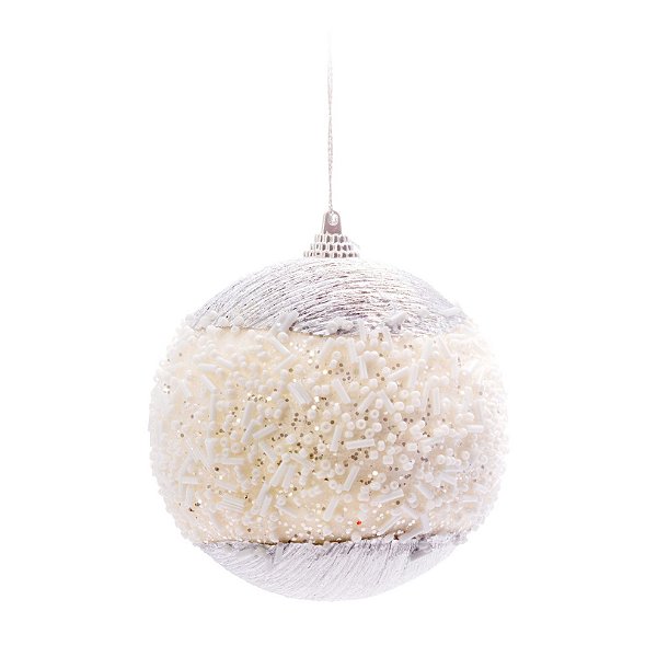 Bolas de Natal Marfim com Miçangas 8cm Jogo com 6 Unidades - Ref 1241953 Cromus