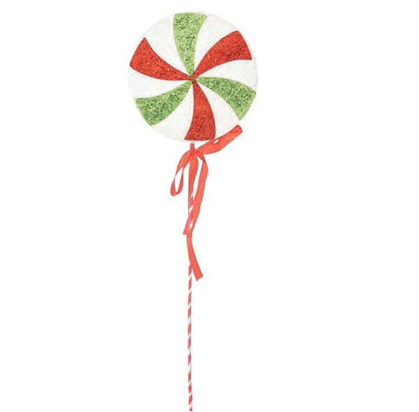 Pick Pirulito Candy Cane Verde e Vermelho Laço 45x12x2cm - Ref 1100304 Cromus