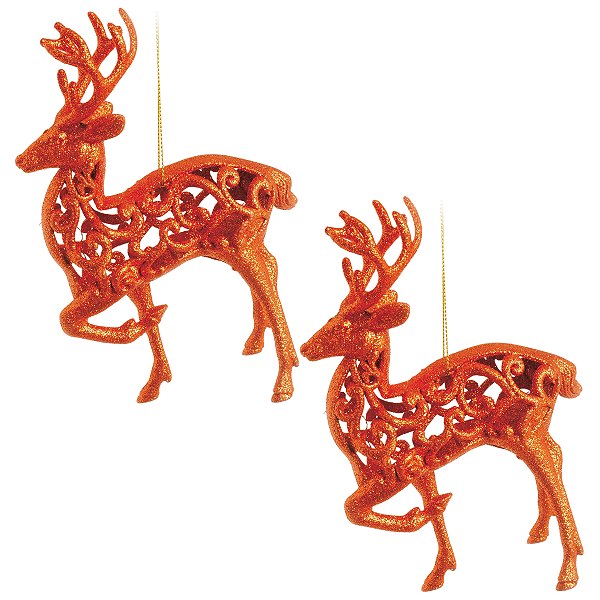 Enfeite de Pendurar Rena Arabesco Bronze com 2 Unidades 15x10x2cm - Ref 1319151 Cromus