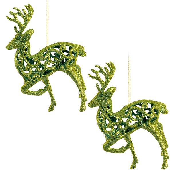 Enfeite de Pendurar Rena Arabesco Verde com 2 Unidades 15x10x2cm - Ref 1319155 Cromus