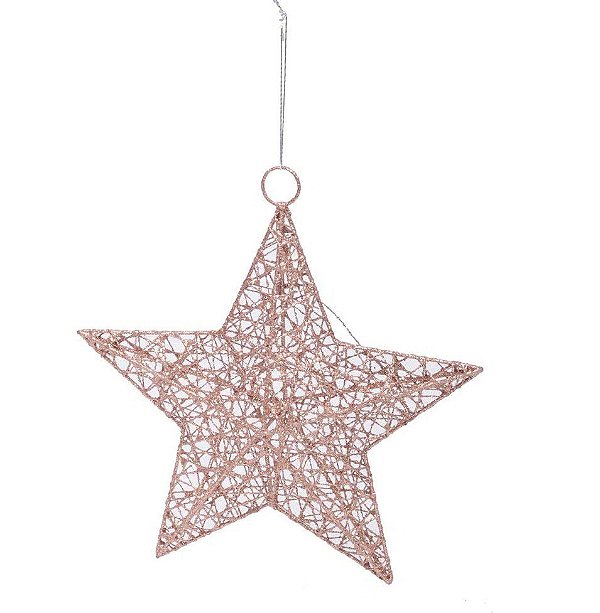 Enfeite Estrela Para Pendurar Trabalhada Rosê Gold 20x20x5cm - Ref 1019316 Cromus
