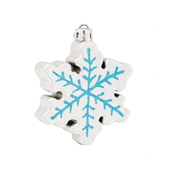 Enfeite de Pendurar Flocos de Neve Prata e Azul 10x10x1cm Jogo com 4 Unidades - Ref 1207280 Cromus