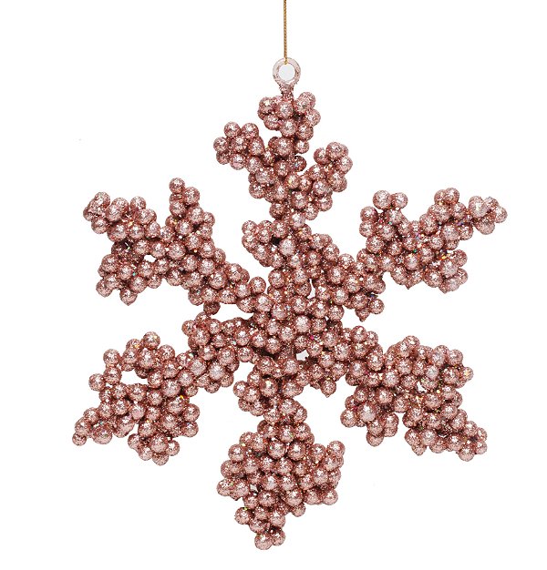 Enfeite Pendurar Floco de Neve Flocado Rosê Gold 25x25x2cm - Ref 1922599 Cromus