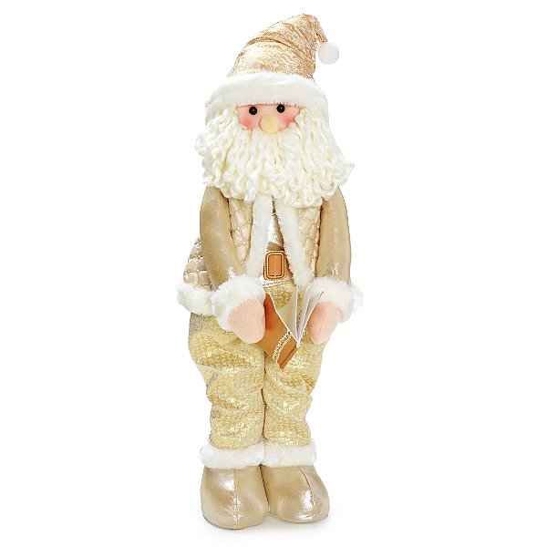 Papai Noel em Pé com Roupa Dourada e Branco Segurando Livro 75x15x15cm - Coleção Viena - Ref 1510401 Cromus