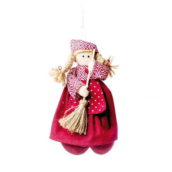 Boneca Para Pendurar com Saia e Vassoura 20x15x5cm - Dolls - Ref 1240457 Cromus
