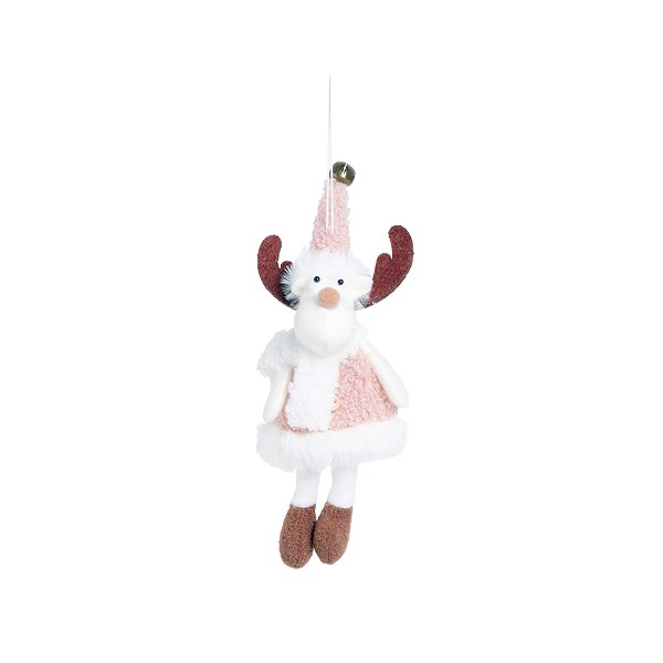 Enfeite Para Pendurar Rena com Vestido Branco e Rosa 20x10x5cm com 1 Unidade - Dolls - Ref 1204548 Cromus