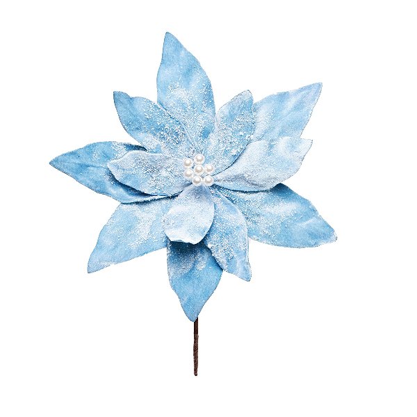 Flor de Natal Poisentia Azul Claro Veludo Nevado - Flores Cabo Curto - Ref 1209873 Cromus