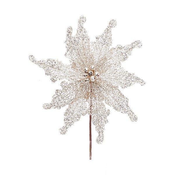 Flor de Natal Poisentia Tela Nude com Glitter - Flores Cabo Curto - Ref 1201982 Cromus