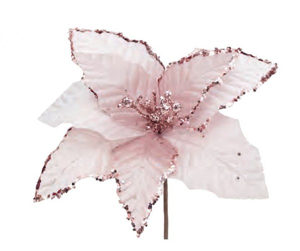 Flor de Natal Poisentia Rosa Bebê com Glitter - Flores Cabo Curto - Ref 1025985 Cromus