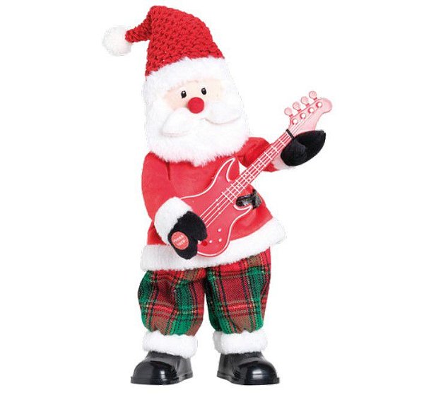 Papai Noel com Guitarra com Som e Movimento 35x20x12cm - Bonecos Animados - Ref 1207706 Cromus