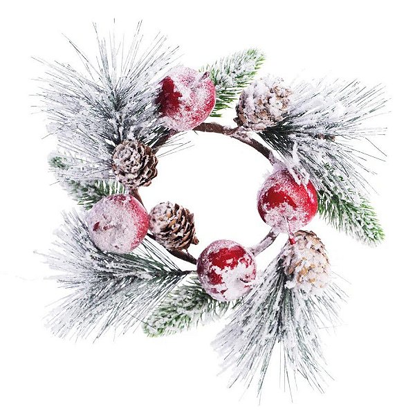 Mini Guirlanda de Natal com Frutas e Galhos Nevados 25x25x3cm - Ref 1103185 Cromus